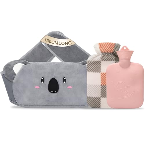Wärmflasche Wärmflaschengürtel 1L, 3 in 1 Extra Langer 130cm Koala Wärmflasche gürtel aus Gummi mit Weichem Taillenbezug, Hot Water Bottle für...