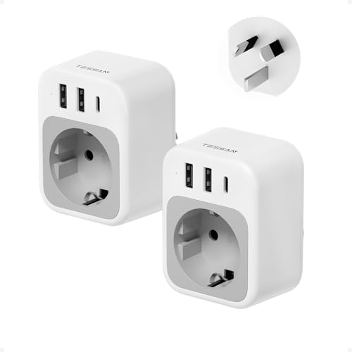 TESSAN 2er Pack Adapter Australien Deutschland mit 3 USB | Adapter China Deutschland Stecker mit USB C, Reisestecker Australien, Stromadapter für Neuseeland China Argentinien, Typ