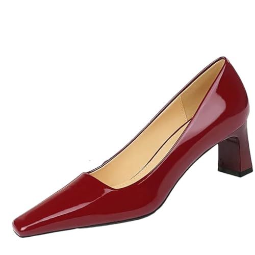 Talons hauts de 6 cm escarpins bout carré cuir verni brillant chaussures basiques femme