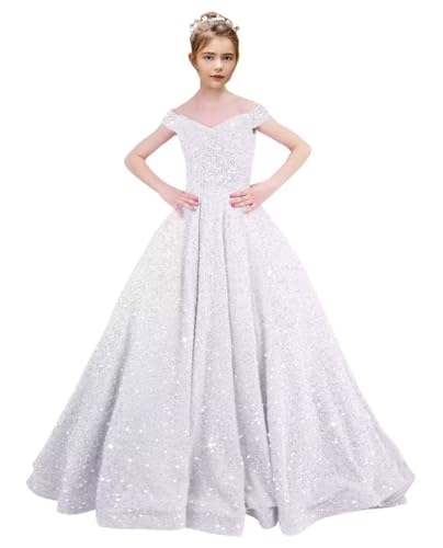 Off Shoulder Sequin Flower Girl Dresses Sparkly Girls Pageant Dresses Ball Gown Princess Kids Toddler Dress
