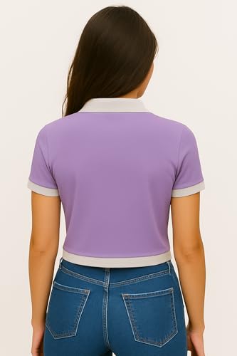 Image of Ribbed Polo Crop Top, Half Sleeve Top for Women, Korean Style Top, Trendy Collar, Stylish Tops for Girls, Fancy Top