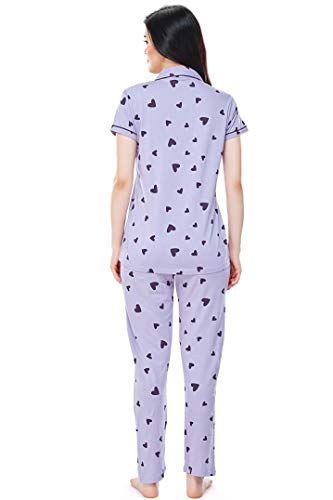 Image of ZEYO Women's Cotton Heart Printed Night Suit Set of Shirt & Pajama Set 5250 (Available in Plus Size)
