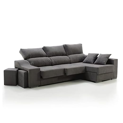 Sofá Chaise Longue Loki Derecha 4 Plazas Gris Marengo Sistema de Limpieza ACUALINE Arcón 2 Puffs Asientos Extensibles Tejido Desenfundable