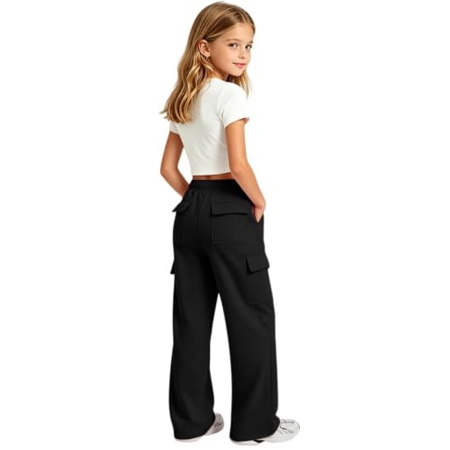 XINGJIAARTS Girls Cargo Pants Baggy Wide Leg Sweat Pants Athletic Joggers - image 4
