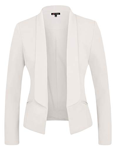 Michel Women Long Sleeve Blazer Open Front Cardigan Jacket Work Office Blazer OFFWHITE XXX-Large
