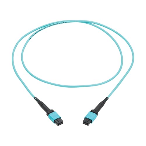 Image of Eaton Tripp Lite Series 1 Meter OM4 50 /125 Fiber Optic Cable, 100G Multimode (12F MPO /MPO-PC Female-to-Female) Type-A Polarity, OFNP Jacket, Aqua, TAA Compliant (N845A-01M-12TAA)