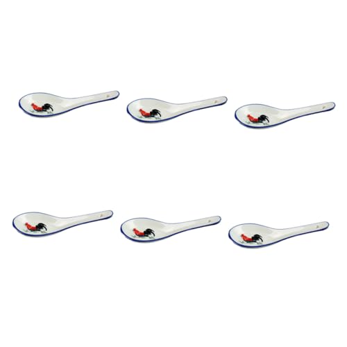 Cabilock 6Pcs Creative Ceramic Soup Spoons for Heat Resistant Tableware Versatile Dessert and Ramen Utensils with Hanging Elegant and Design