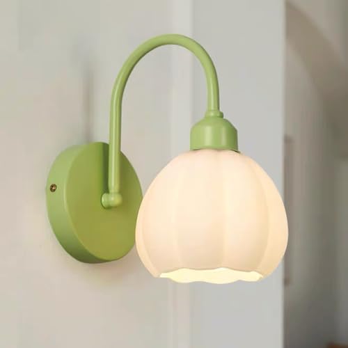 Lámparas de Pared, Aplique de Pared Crema, iluminación para el hogar Verde con Forma de Capullo de Flor de Vidrio, lámpara de Pared Francesa para habitación Infantil, Elegantes APL