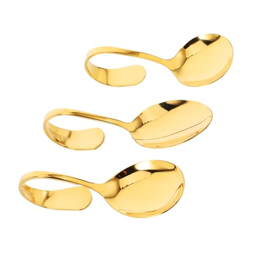 NAMOARLY 3-piece Set of Curved Handle Stainless Steel Serving Spoons Gold Plated Versatile for Buffet