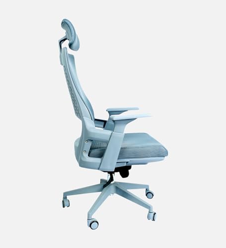 Image of Lakdi High Back Mesh Office Chair with Headrest for Directors & Executive | Ergonomic Revolving Chair with Adjustable Height | Grey Chair for Work from Home & Office Use - 132287 ISL680 Grey-1 RFT