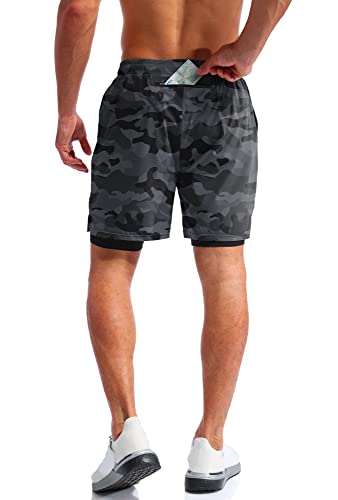 Image of Pudolla Men's 2 in 1 Running Shorts 5 inch Quick Dry Gym Athletic Workout Shorts for Men with Phone Pockets