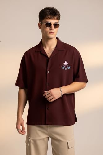 Image of Veirdo Mens Graphic Print Shirt | Comfortable Cotton Fabric | Oversized, Half Sleeve | Casual Wear