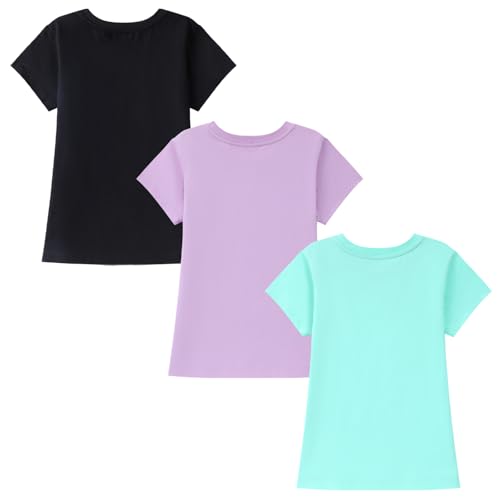 Image of HILEELANG Girl Short Sleeve Tee Shirts Cotton Casual Summer Graphic Tops T-Shirts Multipack