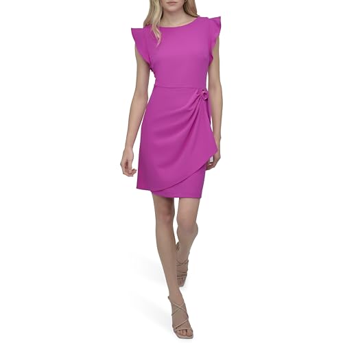 Image of DKNY Women's Flutter Sleeve Faux Wrap Dress with Hardware