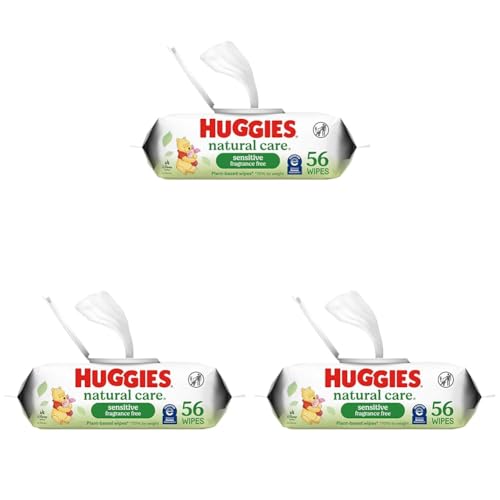 Image of Huggies Natural Care Sensitive Baby Wipes, Unscented, Hypoallergenic, 99% Purified Water, 1 Flip-Top Pack (56 Wipes Total) (Pack of 3)