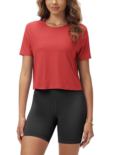Image of ODODOS Women's Performance Cropped Tee Ultra Soft odSTRATUM Tech Short Sleeve Relaxed Top Crew Neck T-Shirts