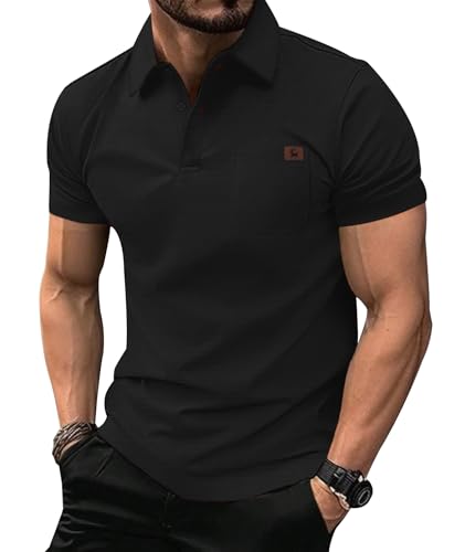 GEEK LIGHTING Mens Waffle Texture Polo Shirts Short Sleeve Casual T-Shirts Moisture Wicking Collared Golf Shirt with Pocket