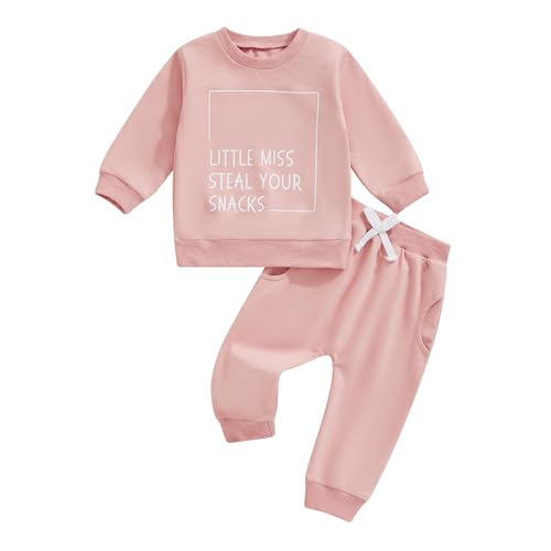 Image of Sduydiosy Toddler Baby Girl Fall Outfit Letter Print Sweatshirt Top Elastic Waist Pant Cute Infant Newborn Winter Clothes Set