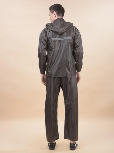 Image of Dollar Men's Waterproof PVC Raincoat Set | Zipper & Button Closure | Hood & Pocket | Full Sleeve Jacket Pant Rainwear Suit | Lightweight Leakproof Rain Protection for Outdoor, Biking, Riding