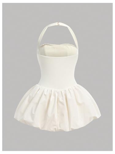 Floerns Girl's Y2k Halter Bubble Dress Ruched Sleeveless A Line Flare Birthday Princess Dress2