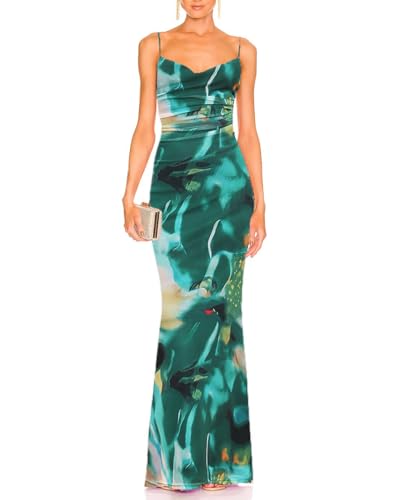 Image of Aigeman Women Spaghetti Straps Mermaid Evening Gown Wedding Guest Dress Drape Neck Lace Backless Formal Maxi Dress 21