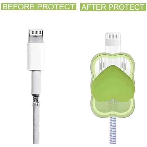 Image of INEFABLE Charger Case Cover Protector with 3D Cute Pattern for iPhone Charger only 18W & 20W, Data Charging Cable Wire Saver Protective Cable Cover Full Protection - Set Of 1 (Green Heart)