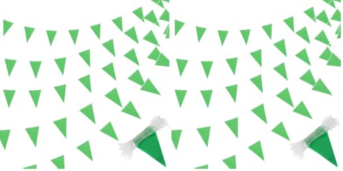 Image of Tatuo 200 Ft Solid Pennant Banner Flags Triangle String, Green (Pack of 2)
