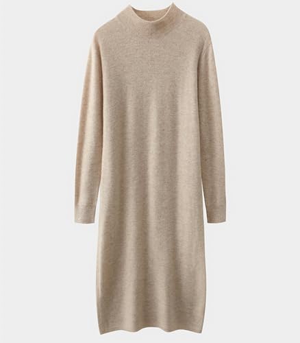 100% Merino Wool Sweater Dress Women's Long Sleeve Mock Neck Ribbed Jumper Fall Winter Knitted Long Tops4