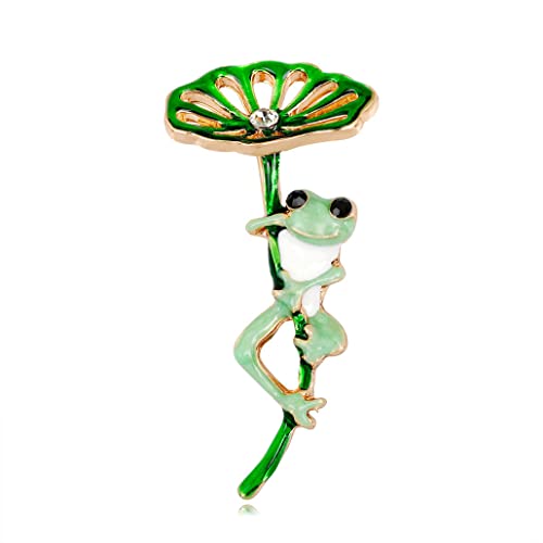 Image of Lotus and Frog Brooch Pendant Pin Broach Ladies Badges for Wedding Dress Jewelry Women Small Gift Fine Craftsmanship Fashion Book
