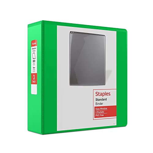 Staples 110080 Standard 3-Inch D-Ring Binder Green (26354) #TOP12