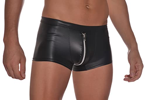 Latex ähnliche Herren Shorts mit beidseitigem Reissverschluss - Wetlook Shorts mit Zipper (S) Schwarz