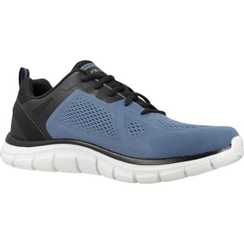 Image of Skechers Men's Track BroaderTrainers, Blue Mesh Pu Black Trim, 9 US