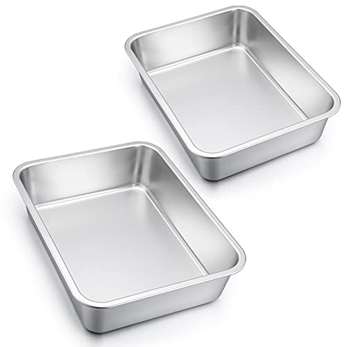 Homikit Auflaufform Set, Edelstahl Rechteckig Kuchenform Backform Tiramisu Form 2er Set, Ofenform Groß 32,5 x 25,5 x 8 cm, Perfekt für Lasagne/Mäser/Brownie, Hitzebeständig & spülmaschinengeeignet