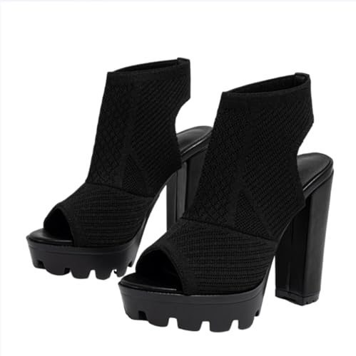 Sandales à talons épais et bout ouvert en maille stretch ultra confort