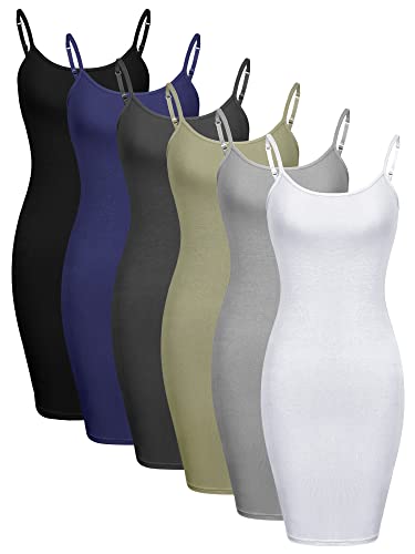 Geyoga 6 Pack Women's Cami Dress, Long Tank Dress Spaghetti Strap Slips for Under Dresses, Long Camisoles for Layering