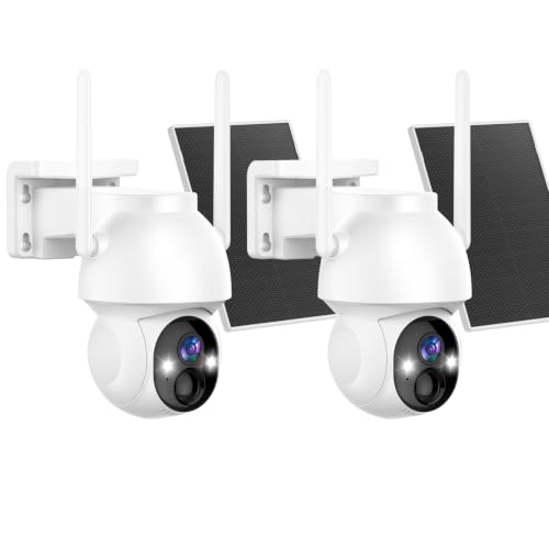 Allweviee 2Packs Solar Security Outdoor WiFi Camera, Pan Tilt 355° View IP65 Waterproof Rechargeable Wireless Battery Powered 2K 3MP PTZ Camera with PIR, Color Night Vision,2-Way Talk, 4dbi Antenna