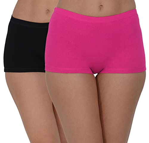 Image of EVA & JOY Women's Cotton Solid Mid-Rise Boyshort Panty Pink,Black