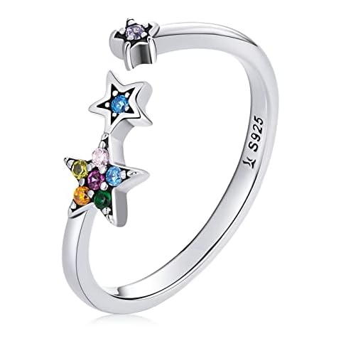 Qings Stars Ring 925 Sterling Silver Adjustable Rings for Women Colorful Zircon Open Ring Stackable Engagement Ring Gift for Women Cover