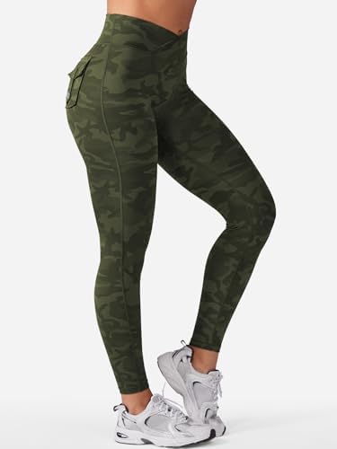 YEOREO CoreFlex Butt Lifting Leggings with Pockets Women Yoga Gym Army Green Camo S