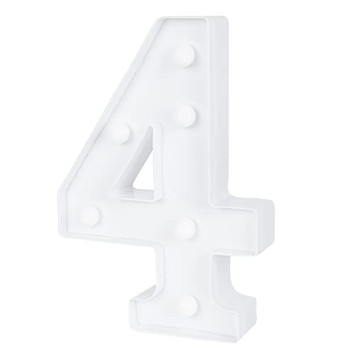 Image of Restaurantware Illumify 7.1 x 1.2 x 8.7 Inch Light Up Number 1 Durable Marquee LED Light - Number 4 Touchproof White Plastic Party Light Keyhole Slot For Parties Weddings Or Special Events