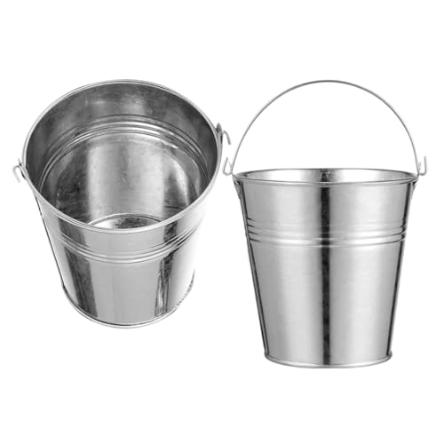 PRETYZOOM 2Pcs Mini Tinplate Bucket Stylish Metal Snack French Fries Holder Bar Party Storage Tin Material with Portable Handle for Home Ktv Use