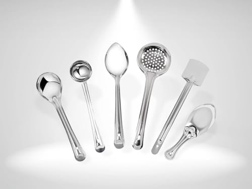 Kanshita's Rasoiware Stainless Steel 6-Piece Cooking Spoons Set – Includes Ladle, Turner, Rice Spoon, Oval Spoon & Serving Spoon | Essential Kitchen Utensil Set for Home