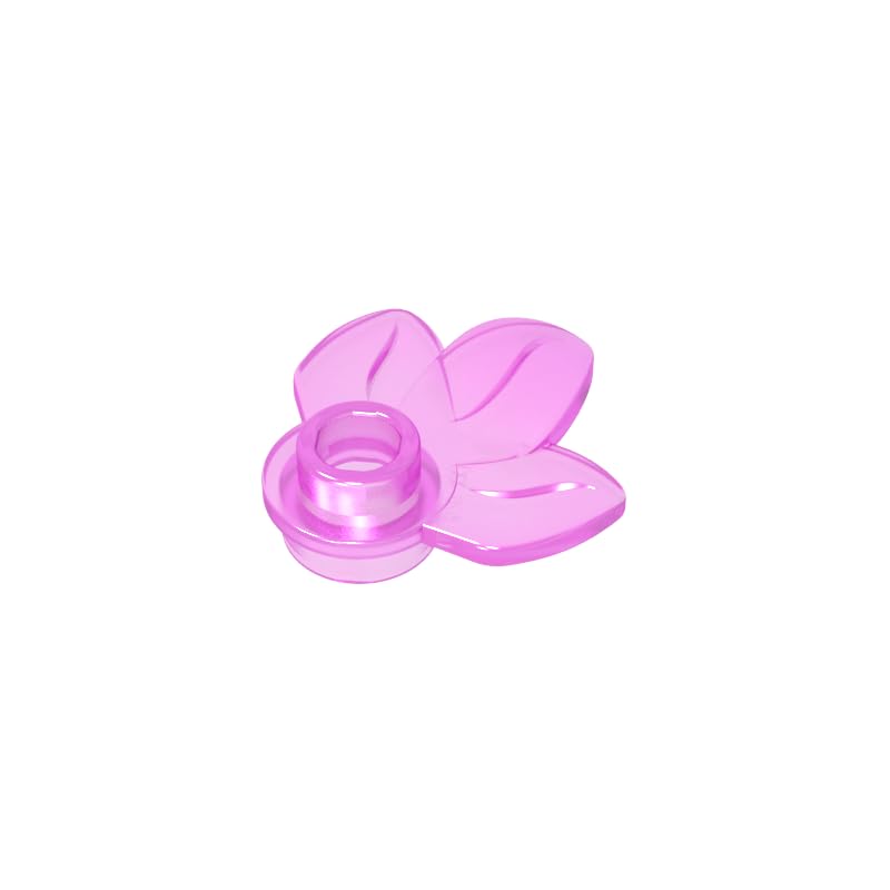32607 Ornaments Plant, Plate 1x1 Round with 3 Leaves 50 Pieces GDS-1576 Compatible with Lego Building Blocks Color:Trans Dark Pink — image 1