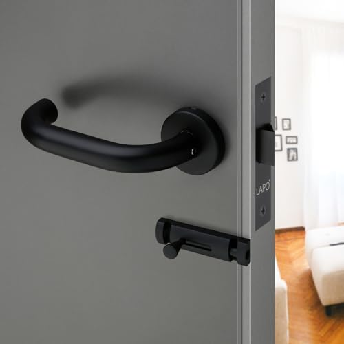 Image of LAPO Bathroom Lock Set | 45x45mm Lock Body | Keyless Operation | Works on 30-50mm Door | Brass Latch | Black Finish | Reversible Fitment | Quick Mounting | 3 Years Warranty | CMH-6T