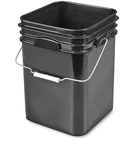 House Naturals 4 Gallon Black Square Food Grade Bucket Pail with Lid ( Pack of 3)