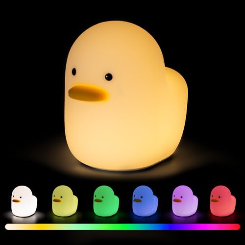 UNEEDE Voice Control LED Benson Night Light, Cute Duck Animal Silicone Nursery Night Light...