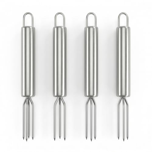 4 Piezas Tenedores de Patatas de Acero Inoxidable, con 3 Dientes, Pinchos para Mazorcas de Maíz Reutilizables, Tenedor de Barbacoa para Asar Maía Patata Carne, Para Camping, 18,5 × 1,5 cm