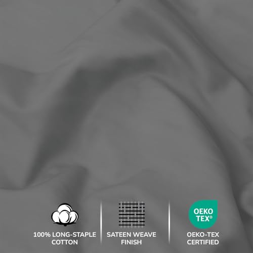 Image of Feather & Stitch 500 TC Full Size 4pc Damask Bed Sheet Set, 100% Soft Cotton Breathable Bedsheets, 18 inch Deep Pockets Sateen Weave Solid Bedding Mattress Resort Hotel Luxury Decor - (Ash Grey)