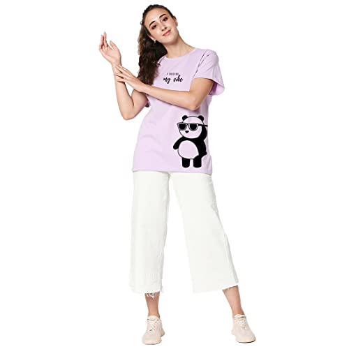 Image of Bewakoof Women's Graphic Printed 100% Cotton T-Shirt - Boyfriend Fit, Round Neck, Half Sleeve