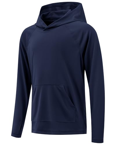 Image of Boys Rash Guard Long Sleeve Hoodie Swim Shirt with Pocket Youth Kids UPF 50+ Sun Protection Fishing Shirts Thumb Hole